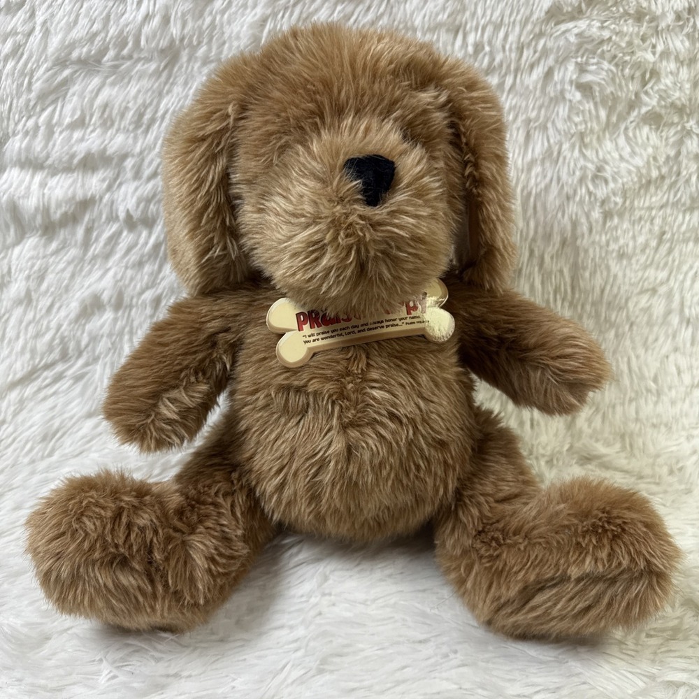 GUND Praise Puppy Dog Brown Plush 15" Soft Stuffed Red Collar Family Christian